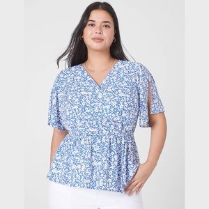 Lane Bryant Classic Short Sleeve Surplice Top in Blue Floral Sz 20 New w/Tags